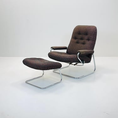 Mid century Ekornes reclining armchair and ottoman Norway 1980s 