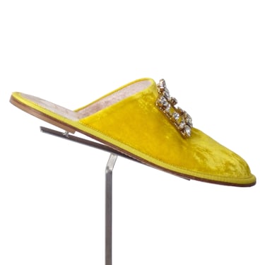 ROGER VIVIER-Yellow Velvet &amp; Rhinestone Slides, Size-38