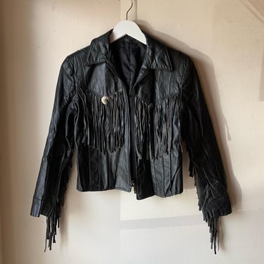 Zip Up Leather Fringe Jacket w/ Silver Conchos