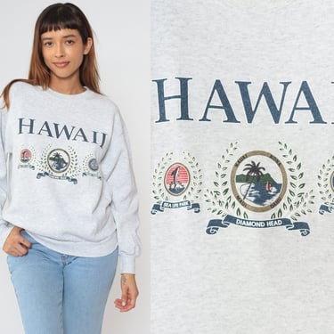 90s Hawaii Sweatshirt Sweatshirt Diamond Head Volcano Pearl Harbor Graphic Sea Life Crewneck Pullover 1990s Grey Vintage Delta Large 