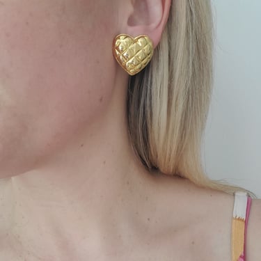 90s Quilted Gold Heart Earrings