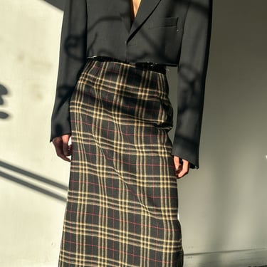 Plaid Wool Fringe Skirt (L)