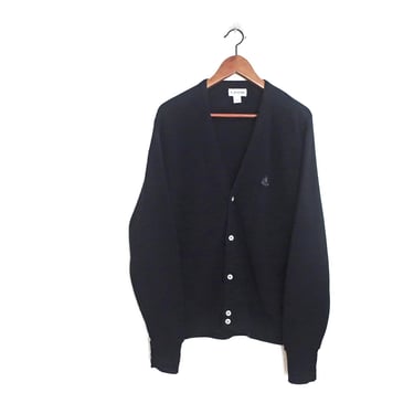 vintage cardigan / black cardigan / 1990s Izod black acrylic knit grandpa cardigan Medium 