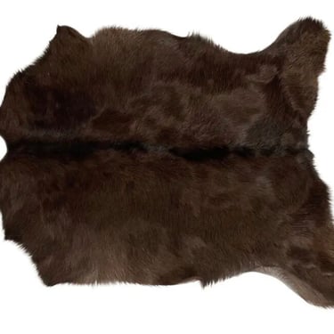 Natural Chocolate Brown Goat Hair-On-Hide Throw Rug 