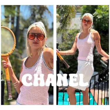 CHANEL Ballet Pink Knit Tank Tank Country Club style High End Designer 