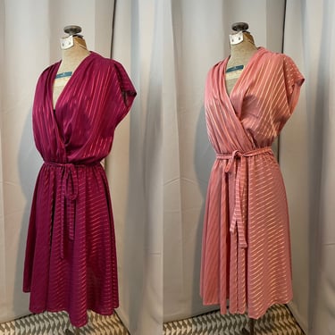 70s Disco Dress Wrap Stripe Hot Pink Pastel Sheer Draped M L 