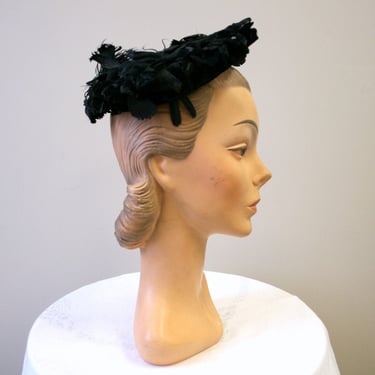 1950s Gibbe Black Feather and Velvet Hat 