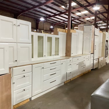 31 Piece Set of White Kitchen Cabinets with Paneled Subzero Refrigerator, Dacor Wall Oven and Microwave