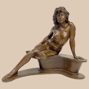 Vintage Seated Nude Sculpture Retro 1980s Contemporary + Naked Women + Brown Plastic + Artist Ginny Connor + Statue + Modern Home Decor 