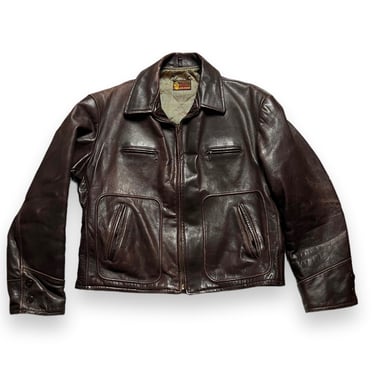 Vintage 1940s KIT CARSON Indian Scout Ponyhide Belt Back Leather Jacket ~ L to XL ~ Aviator / Biker / Cossack ~ Crown Zipper ~ Pleated 