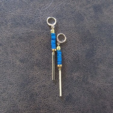 Minimalist blue imperial jasper earrings, gold 