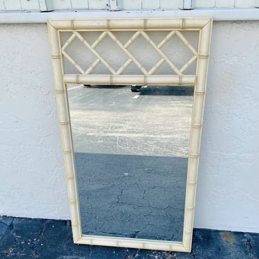 Vintage Fretwork Mirror 48x27 FREE SHIPPING Dixie Aloha Beige Faux Bamboo Coastal Hollywood Regency 