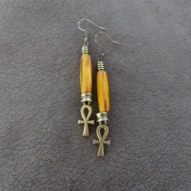 Ankh Egyptian African earrings, fertility symbol, Afrocentric bone 22 