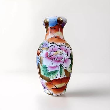 Antique Chinese Export Handmade/Painted Miniature Porcelain Vase with gold gilt details 1920s Cloisonné 4” 