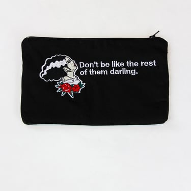 Embroidered Quotes Wallet Coin Make-up Pouch 9" x 6" - Bride of Frankenstein 