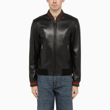 Gucci Black Leather Bomber Jacket Men