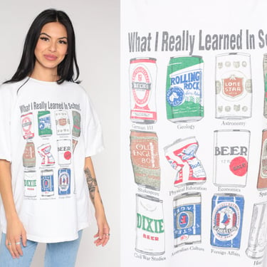 Vintage Beer Shirt What I Really LEARNED IN SCHOOL 90s Retro Tshirt Funny Joke 1990s Graphic Print T Shirt Alcohol Extra Large xl 2xl 