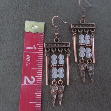 Frosted glass and copper chandelier earrings 