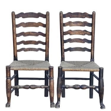 Pair of Antique 19th Century Welsh Ladderback Chairs 
