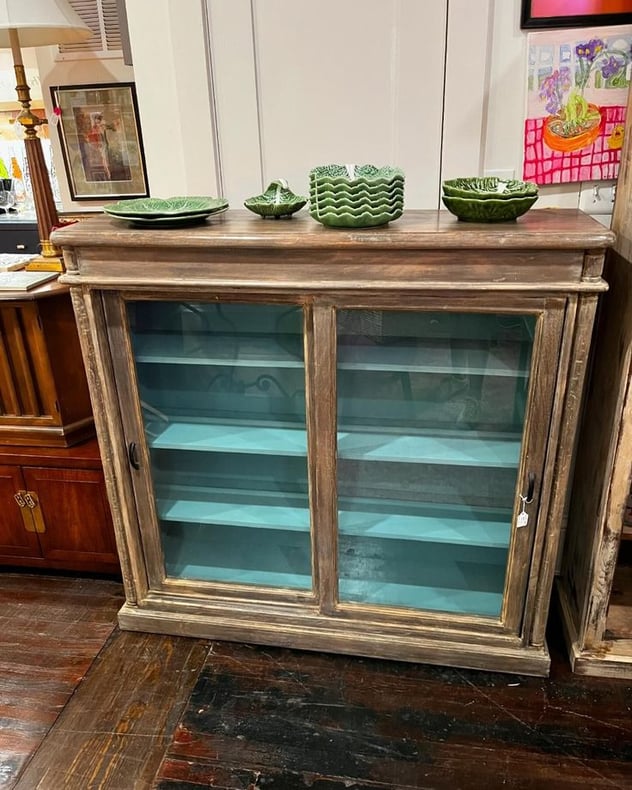 Bookcase with glass doors/pantry solution/ less dust whatnot shelf. 50” x 14.5” x 48.5” 