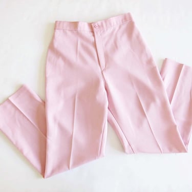 80s Pastel Pink High Waist Trouser Pants 30 - Vintage 1980s Polyester Bubblegum Pink Womens Trousers - Solid Color - Kawaii 