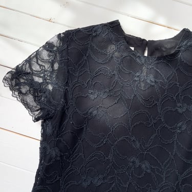 black lace shirt | 90s y2k vintage sheer short sleeve goth dark academia blouse 