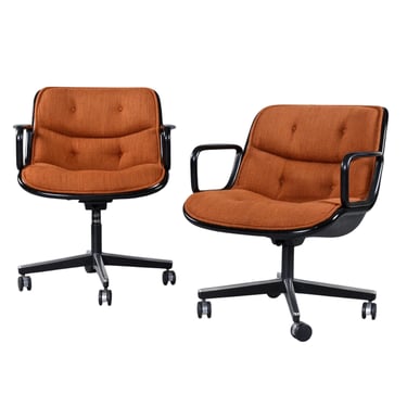 Pair of 1979 Charles Pollock for Knoll Burnt Orange Executive Chairs 