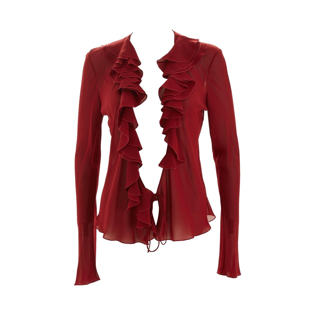 Dior Red Sheer Ruffle Wrap Top | Treasures of NYC | New York, NY
