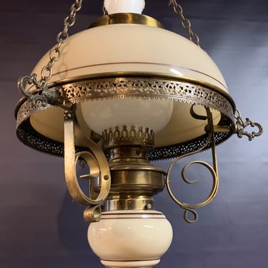 Vintage 3 chain 2 bulb beige light fixture