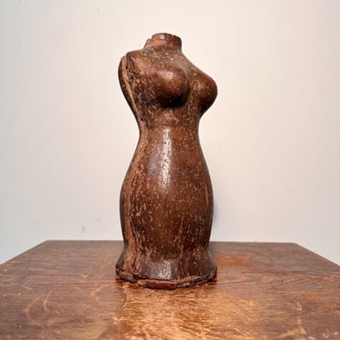 Antique Carved Solid Wood Paper Mache Mold of Dress Form with Patina - Rare 1920s Female Sculpture -  Art Deco Design - Accent Piece 