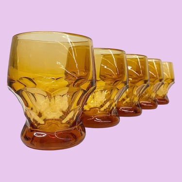 Vintage Viking Drinking Glasses Retro 1970s Mid Century Modern + Amber Glass + Georgian + Set of 5 + MCM Kitchen + Juice/Water + Stackable 