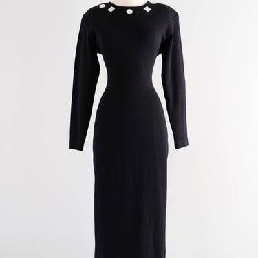 Vintage 1980's Black Knit Jewel Dress by Andrea Jovine / ML