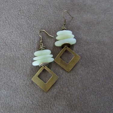 Mid century modern earrings, industrial earrings, pale green frosted glass earrings 2 