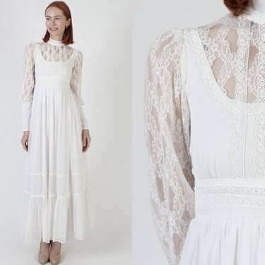 Gunne Sax Bridal Lace Sleeve Maxi Dress / 70s | American Archive - San ...