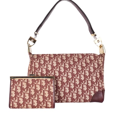 Vintage Christian Dior 1970s Burgundy Monogram Fold Over