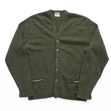 vintage cardigan / mohair cardigan / 1960s McGregor fuzzy green mohair wool Kurt Cobain cardigan XL 