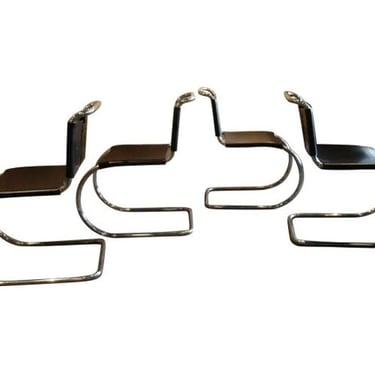 X--SOLD--VINTAGE Set of 4 Mies MR Dining Chairs in Leather and Chrome 