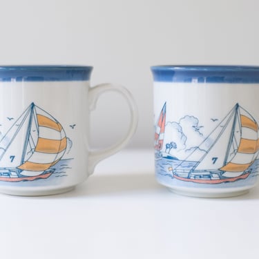 Cute Vintage Nautical Mug Pair 