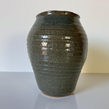 Vintage Green Glazed Studio Pottery Vase, Signed 