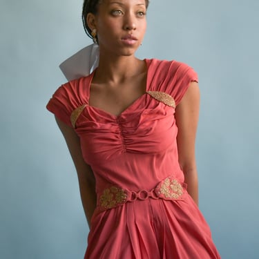 3264d / 1940s pink beaded dress 
