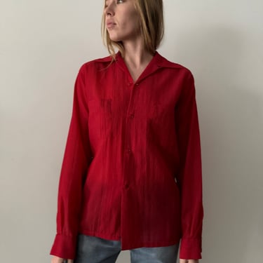 50s Red Mens Sheer Nylon Shirt