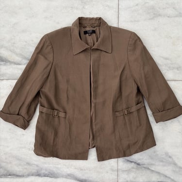 Vintage Alex Marie Jacket Brown Linen Blend 3/4 Sleeve Women 14W Casual Utility 