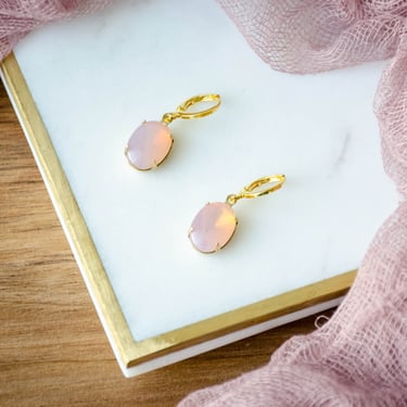 pink opal earrings, moonstone earrings, bridal bridesmaid wedding jewelry, Regency Art Deco dangle drop earrings, gift for her 