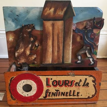 Circa 1900 Hand Painted French Carnival Shooting Gallery Game L’ours et la Sentinelle