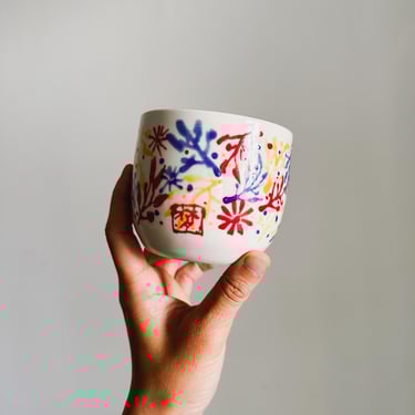 Bamboo Brush Porcelain Tumbler Cup // Floral 