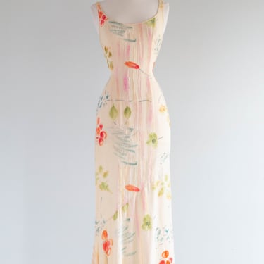 Gorgeous Vintage Burnout Silk Velvet Evening Gown By Peggy Jennings / SM