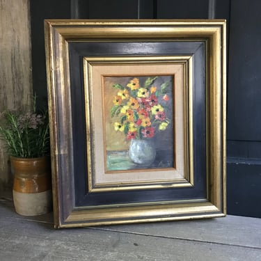 Floral Oil on Canvas, French, Vase of Flowers, Vintage Artwork, Vintage Framed Artwork, Signed, Dated 