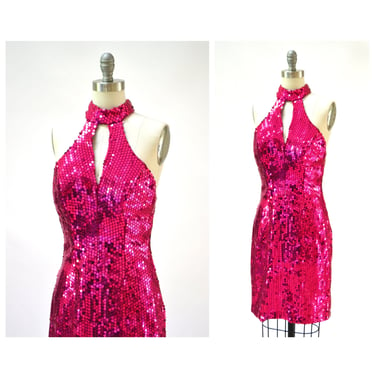 80s 90s Vintage Pink Sequin Dress Prom Dress Small Medium// 80s Metallic pink Sequin Dress Alyce Design Small 80s Barbie Pageant Drag Dress 
