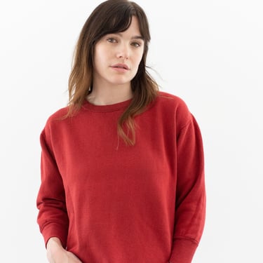 Vintage Tomato Red French Crew Sweatshirt | Unisex Cozy Fleece | 70s Made in France | Dye | M | 