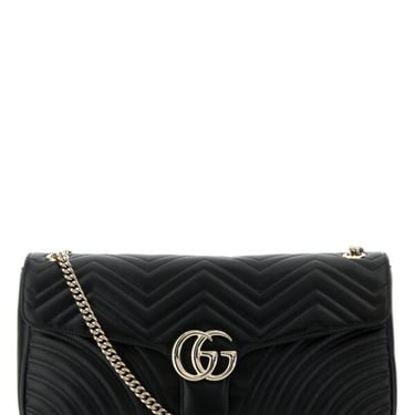 Gucci Woman Black Leather Large Gg Marmont Shoulder Bag